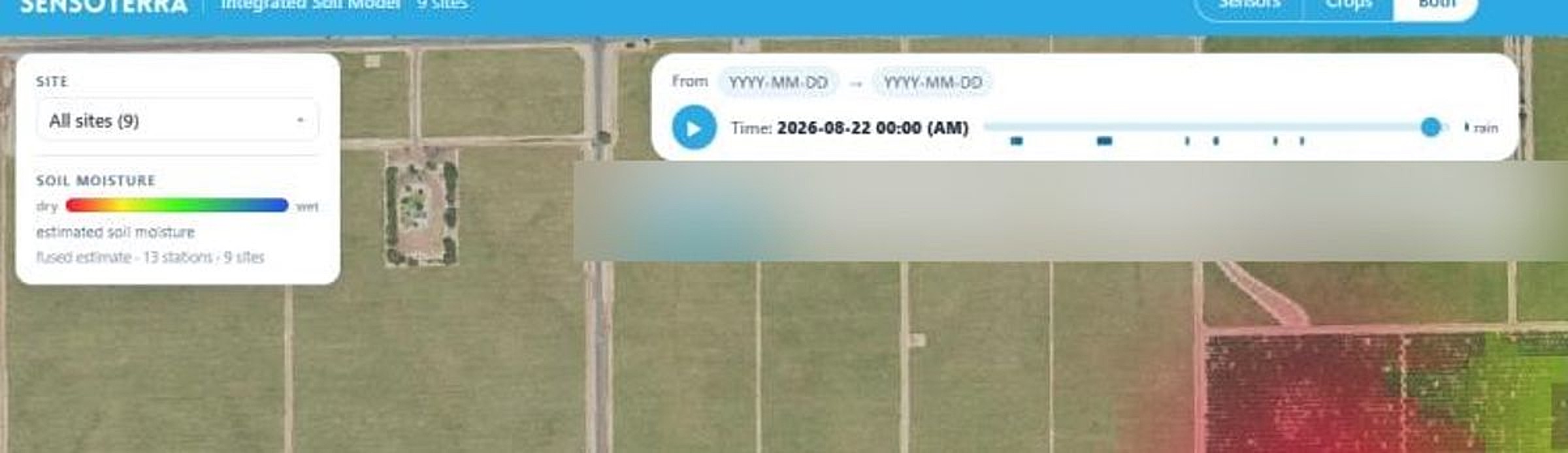 Time bar and depth slider, replay weeks of field moisture history